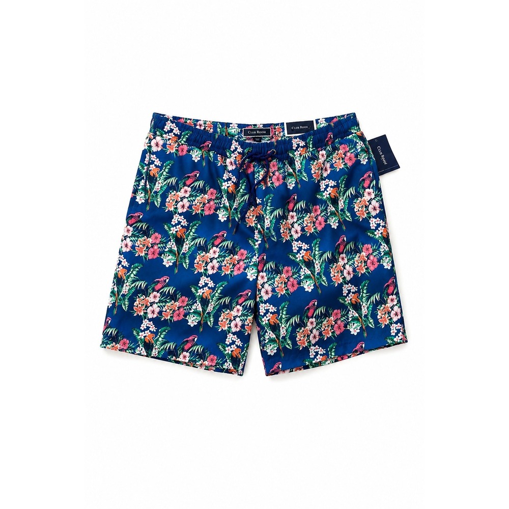 Club Room Parrot Tropical Floral Men Swim Trunks Beach Shorts Size XL Blue NWT
